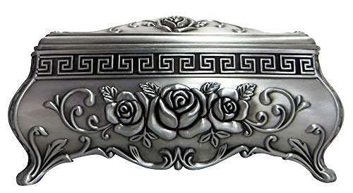 Happy Homewares Joyero Art Nouveau de Peltre Cepillado a Mano con Interior de Terciopelo Negro