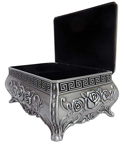 Happy Homewares Joyero Art Nouveau de Peltre Cepillado a Mano con Interior de Terciopelo Negro