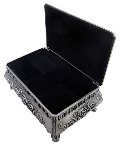 Happy Homewares Joyero Art Nouveau de Peltre Cepillado a Mano con Interior de Terciopelo Negro