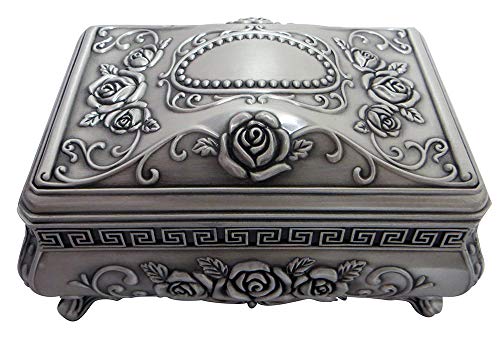 Happy Homewares Joyero Art Nouveau de Peltre Cepillado a Mano con Interior de Terciopelo Negro