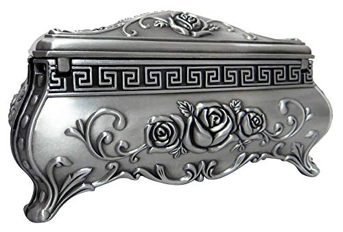 Happy Homewares Joyero Art Nouveau de Peltre Cepillado a Mano con Interior de Terciopelo Negro