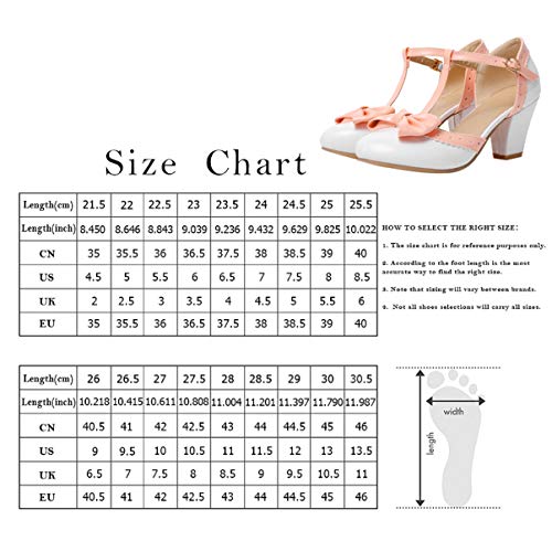 Happyyami Mujeres Laniere Pump Mary Jane Rockabilly Zapatos Mujeres Tacón Medio 6. 5Cm Bloque Cuadrado Correa de Tobillo Lazo Dulce Lolita Tacones Gruesos