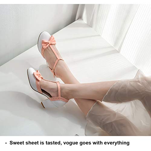 Happyyami Mujeres Laniere Pump Mary Jane Rockabilly Zapatos Mujeres Tacón Medio 6. 5Cm Bloque Cuadrado Correa de Tobillo Lazo Dulce Lolita Tacones Gruesos