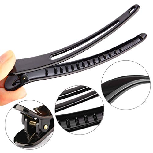 Haptian Mujeres Niñas Plástico Negro Solo Puntas Pinza de Pelo Peluquería Profesional Peluquería Antideslizante Arcos de cocodrilo Barrettes DIY Accesorio(Negro-1trozo)