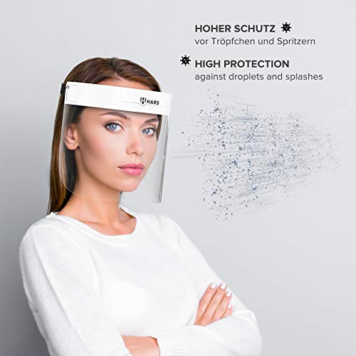 HARD 1x Pro visor Visera de protección facial, Certificado médico, Protector de plástico Antivaho, Pantalla protectora para adultos, Hecho en Alemania - Blanco/Negro