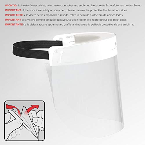 HARD 1x Pro visor Visera de protección facial, Certificado médico, Protector de plástico Antivaho, Pantalla protectora para adultos, Hecho en Alemania - Blanco/Negro