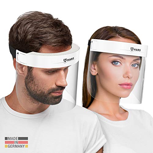 HARD 1x Pro visor Visera de protección facial, Certificado médico, Protector de plástico Antivaho, Pantalla protectora para adultos, Hecho en Alemania - Blanco/Negro