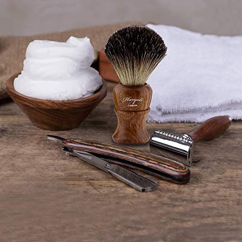 Haryali London NUEVO - 100% BROCHA DE AFEITAR DE PELO DE TEJÓN PURO - Rosa Madera Cepillo De Madera