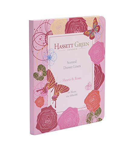 Hassett Green London verde corazones y rosas - Papel perfumado para cajones - Pack de 6 hojas tamaño 600 x 400