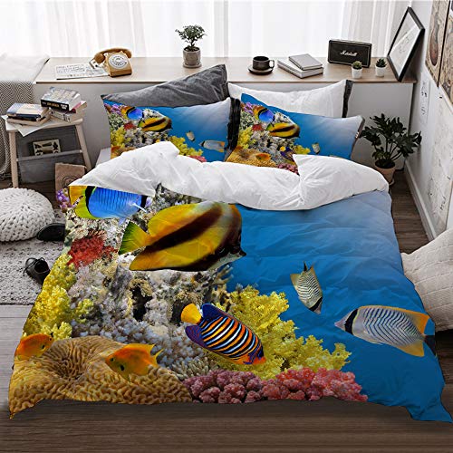 HATESAH Funda De Edredón,Foto de una Colonia de Coral en la Cima de un Arrecife, Mar Rojo, Egipto,3 Pcs Ropa de Cama Funda Nórdica Sábana Bajera (220 * 240CM)