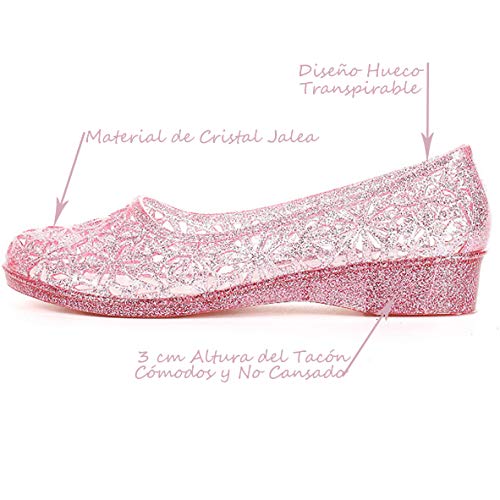 HATTIE Cristal Sandalias de Jalea para Mujer, Hueca y Transpirable Zapatos de Gelatin de Verano, Blanda Tacón Bajo Casual Sandalias para Playa y Ballet [Rosado, 38EU]