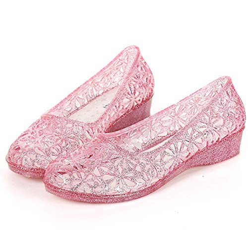 HATTIE Cristal Sandalias de Jalea para Mujer, Hueca y Transpirable Zapatos de Gelatin de Verano, Blanda Tacón Bajo Casual Sandalias para Playa y Ballet [Rosado, 38EU]