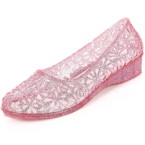 HATTIE Cristal Sandalias de Jalea para Mujer, Hueca y Transpirable Zapatos de Gelatin de Verano, Blanda Tacón Bajo Casual Sandalias para Playa y Ballet [Rosado, 38EU]