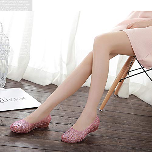 HATTIE Cristal Sandalias de Jalea para Mujer, Hueca y Transpirable Zapatos de Gelatin de Verano, Blanda Tacón Bajo Casual Sandalias para Playa y Ballet [Rosado, 38EU]