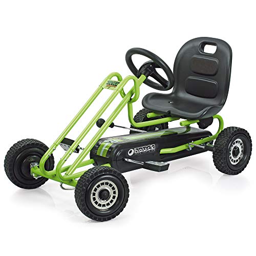 Hauck T90105 Lightning Go-Kart - Coche con pedales de juguete (metal, plástico y acero, 90,6 x 53 x 22,4 cm), color verde y negro