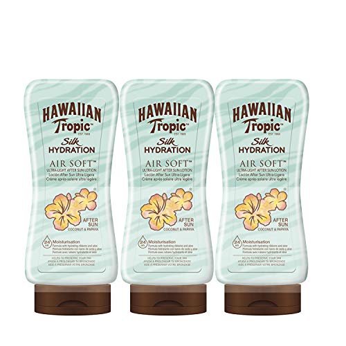 Hawaiian Tropic - Silk After Sun Hydration - Loción After Sun Hidratante Ultra Ligera, Coco y Papaya, Pack de 3, 180ml
