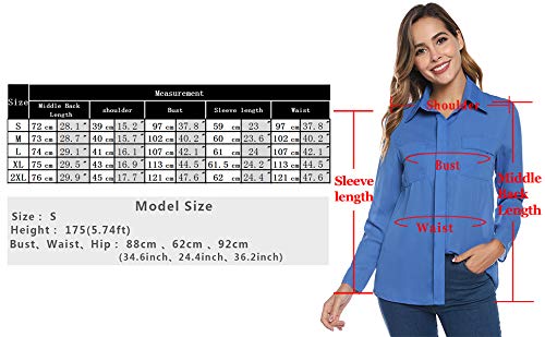 Hawiton Camisas Mujer Elegantes Verano, Sexy Cuello en v Fresco Camiseta de Gasa con 2 Bolsillos, Casuales Blusas Tops