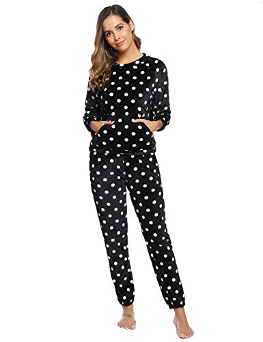 Hawiton Pijamas Mujer Invierno Polar Pijama de Manga Larga Franela Conjunto de Pijama para Mujer Ropa de Casa 2 Piezas