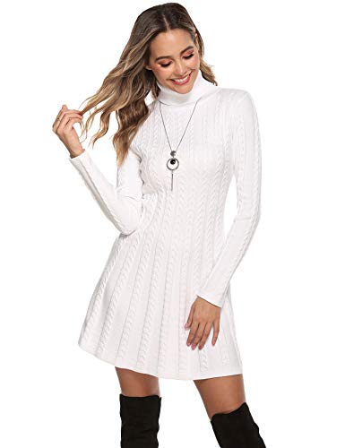 Hawiton Vestido de Punto para Mujer Elegante Vestido de Suéter de Cuello Alto Jersey de Manga Larga de Una Línea para Otoño Invierno