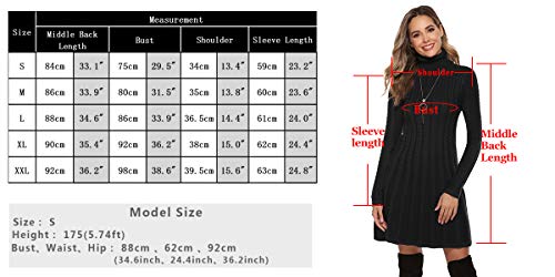 Hawiton Vestido de Punto para Mujer Elegante Vestido de Suéter de Cuello Alto Jersey de Manga Larga de Una Línea para Otoño Invierno
