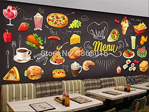 HDOUBR Custom Photo Wallpaper 3D Burger Pintado a Mano Restaurante Occidental Cafetería Casa de té Comida rápida Olla Caliente Comedor Mural, 430x300 cm (169.3 by 118.1 in)