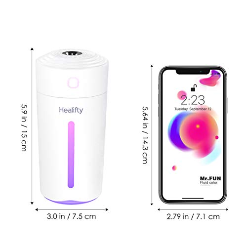 Healifty Humidificador Coche Aromaterapia USB Portátil 280ML - con luz LED de 7 Colores - Difusor de Aceites Esenciales, Mini Humidificador de Aire para Oficina