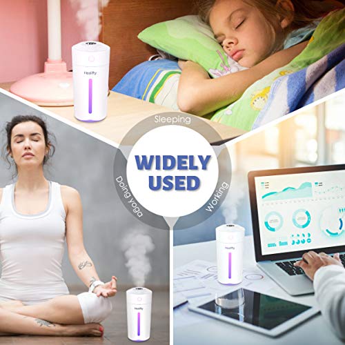 Healifty Humidificador Coche Aromaterapia USB Portátil 280ML - con luz LED de 7 Colores - Difusor de Aceites Esenciales, Mini Humidificador de Aire para Oficina