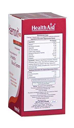 HealthAid Haemo-vit Plus - Iron, B6, Folic Acid - 30 Capsules