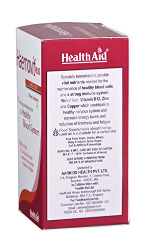 HealthAid Haemo-vit Plus - Iron, B6, Folic Acid - 30 Capsules