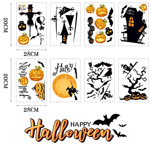 heekpek Halloween Pegatinas de Ventanas y Escaparate Pegatinas en Forma de Calabaza Murciélago y Fantasmas Pegatinas de Decoración para Halloween