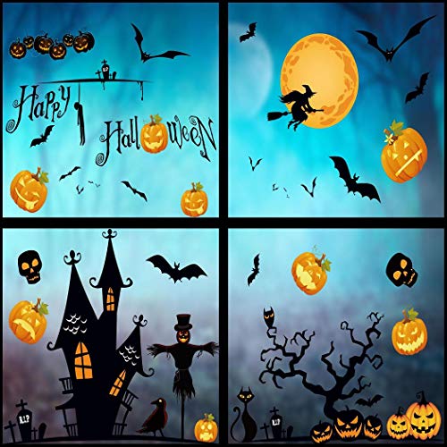 heekpek Halloween Pegatinas de Ventanas y Escaparate Pegatinas en Forma de Calabaza Murciélago y Fantasmas Pegatinas de Decoración para Halloween