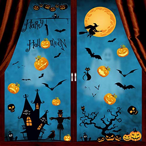 heekpek Halloween Pegatinas de Ventanas y Escaparate Pegatinas en Forma de Calabaza Murciélago y Fantasmas Pegatinas de Decoración para Halloween