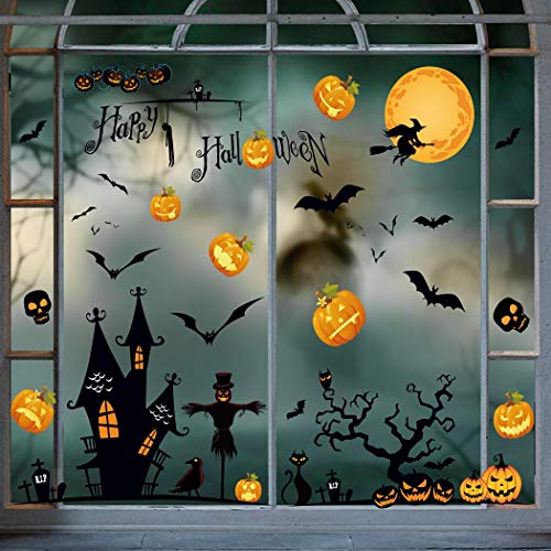 heekpek Halloween Pegatinas de Ventanas y Escaparate Pegatinas en Forma de Calabaza Murciélago y Fantasmas Pegatinas de Decoración para Halloween