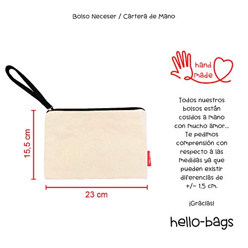 Hello-Bags Bolso Neceser/Cartera de Mano. Algodón 100%. Blanco con Cremallera y Forro Interior. 23 * 15,5 cm Incluye sobre Kraft de Regalo
