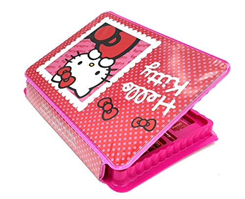 Hello Kitty - Juego de 34 lápices de colores con funda plegable para niños, incluye lápices de colores, rotuladores, lápices de colores pastel, ceras, regla, gomas de borrar, lápiz y sacapuntas