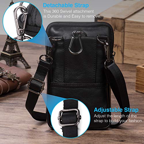 Hengwin Bolsa de Teléfono iPhone 11 Pro Max 11 SE X 7 8 Plus Teléfono Celular Bolsa Samsung Galaxy Note 20 Ultra 10+ Note20 5G Huawei Enjoy 20 Pro Pequeñas Cuero Bandolera Hombro Hombres (Negro)
