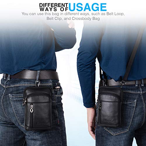 Hengwin Bolsa de Teléfono iPhone 11 Pro Max 11 SE X 7 8 Plus Teléfono Celular Bolsa Samsung Galaxy Note 20 Ultra 10+ Note20 5G Huawei Enjoy 20 Pro Pequeñas Cuero Bandolera Hombro Hombres (Negro)