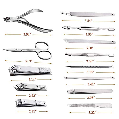 HenLooo Manicure Pedicure Set Nail Clippers Tool 14pcs Profesional de Acero Inoxidable portátil de Viaje Kit de Aseo Cuidado de uñas Tijeras de uñas Kit Hombres Mujeres