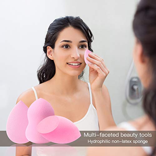 Hentek 4 Piezas Esponja Maquillaje, Beaty Blender Fundación Puff Multi Forma（Rojo）