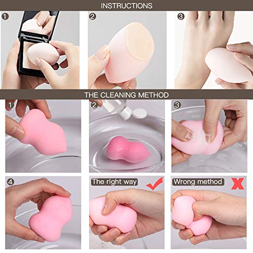 Hentek 4 Piezas Esponja Maquillaje, Beaty Blender Fundación Puff Multi Forma（Rojo）