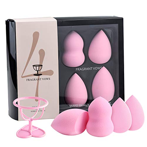 Hentek 4 Piezas Esponja Maquillaje, Beaty Blender Fundación Puff Multi Forma（Rojo）