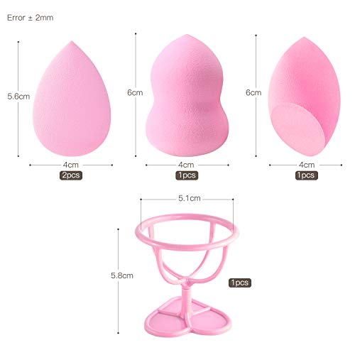 Hentek 4 Piezas Esponja Maquillaje, Beaty Blender Fundación Puff Multi Forma（Rojo）