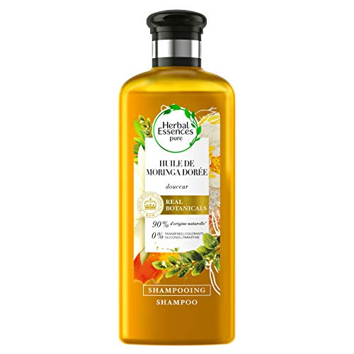 Herbal Essences Champú puro aceite de moringa dorada suave, 90 % de ingredientes de origen natural, sin parabenos, sin colorantes, sin siliconas, sin parafina, lote de 250 ml