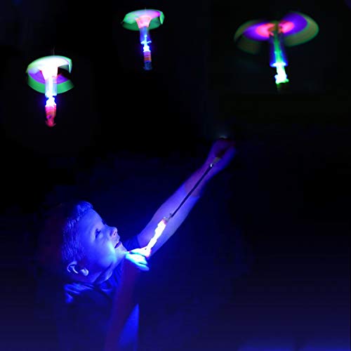 Herefun Helicóptero Vuelo Juguete, 15 Piezas Arrow Rocket Copters con Luz LED con Elástico Elastic Powered Sling Shot Heli, Regalo Divertido y Elástico