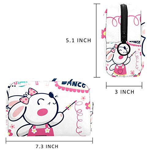 Hermoso conejo en rosa vestido bolsa de maquillaje portátil, bolsa de cosméticos impresa, bolsa de cosméticos para mujeres bolsa de cosméticos de viaje