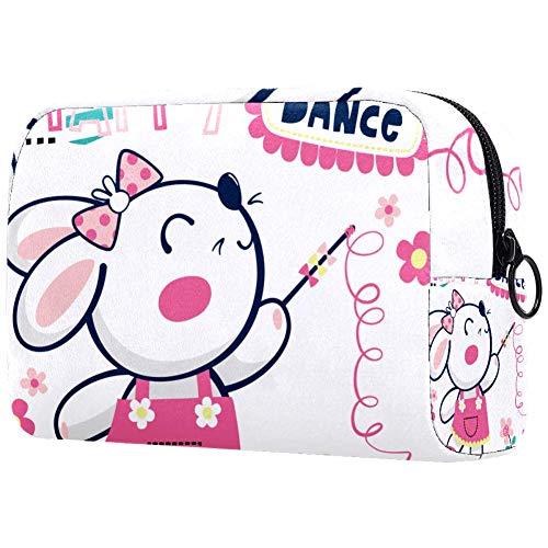 Hermoso conejo en rosa vestido bolsa de maquillaje portátil, bolsa de cosméticos impresa, bolsa de cosméticos para mujeres bolsa de cosméticos de viaje