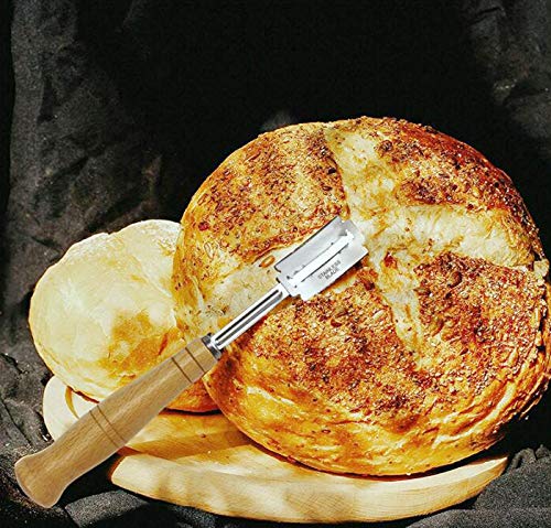 Herramienta de Corte de Panaderos con 10 Pcs Cuchillas de Acero Inoxidable Maquinilla de Afeitar con Mango de Madera y Funda Protectora de Cuero para Diy Masa para Pan Utensilios para Hornear Cocina