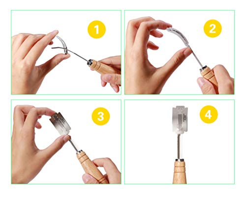 Herramienta de Corte de Panaderos con 10 Pcs Cuchillas de Acero Inoxidable Maquinilla de Afeitar con Mango de Madera y Funda Protectora de Cuero para Diy Masa para Pan Utensilios para Hornear Cocina