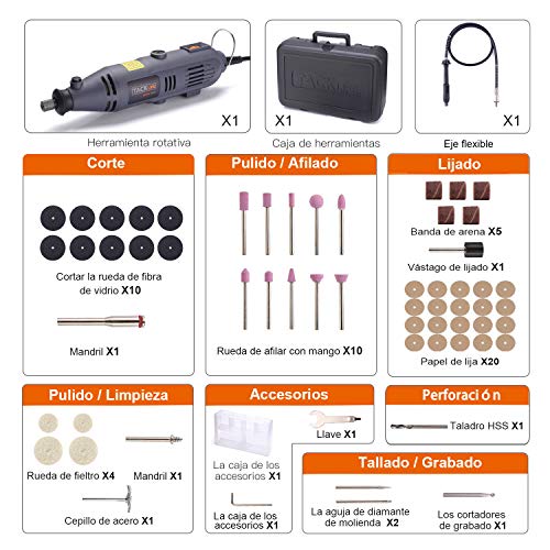 Herramienta Rotativa, TACKLIFE Amoladora Eléctrica 135W con 60 Accesorios, 10.000-32.000 rpm, Ideal para Grabar, Cortar, Pulir, Lijar, Taladrar, etc. RTD34AC