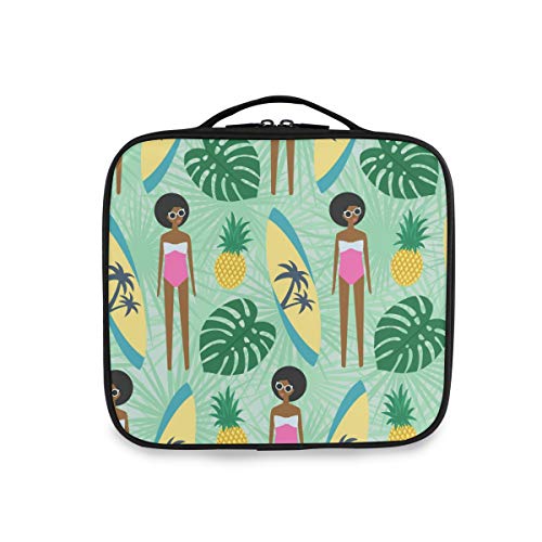 Herramientas portátiles de viaje Estuche de tren cosmético Bolsa de maquillaje Moda Niña africana Horario de verano Playa Hoja de palma Piña Artículos de tocador Almacenamiento